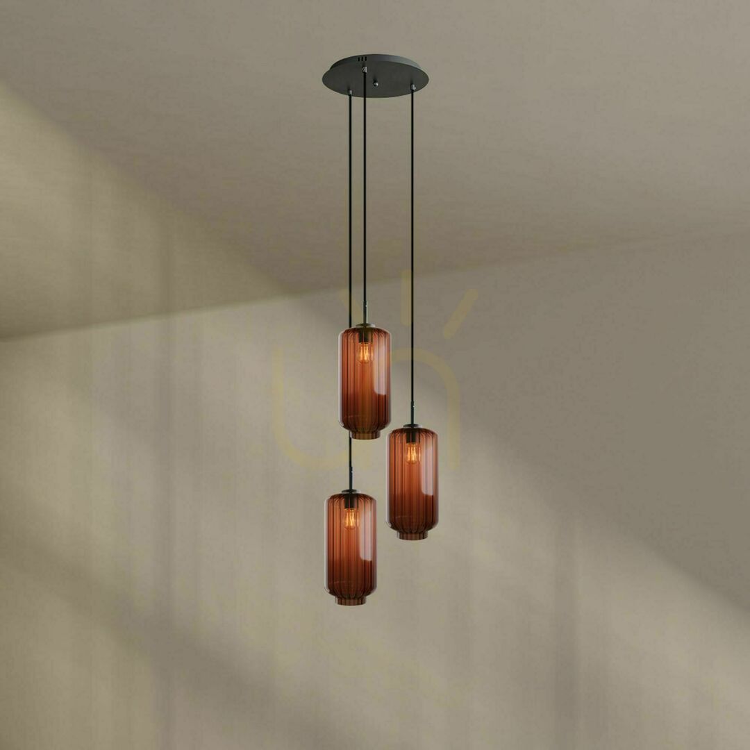 Pohled Lustr s.luce Velo 3x E27 hnědý sklo kov Ø 40 cm Lustr s.luce Velo 3x E27 hnědý sklo kov Ø 40 cm