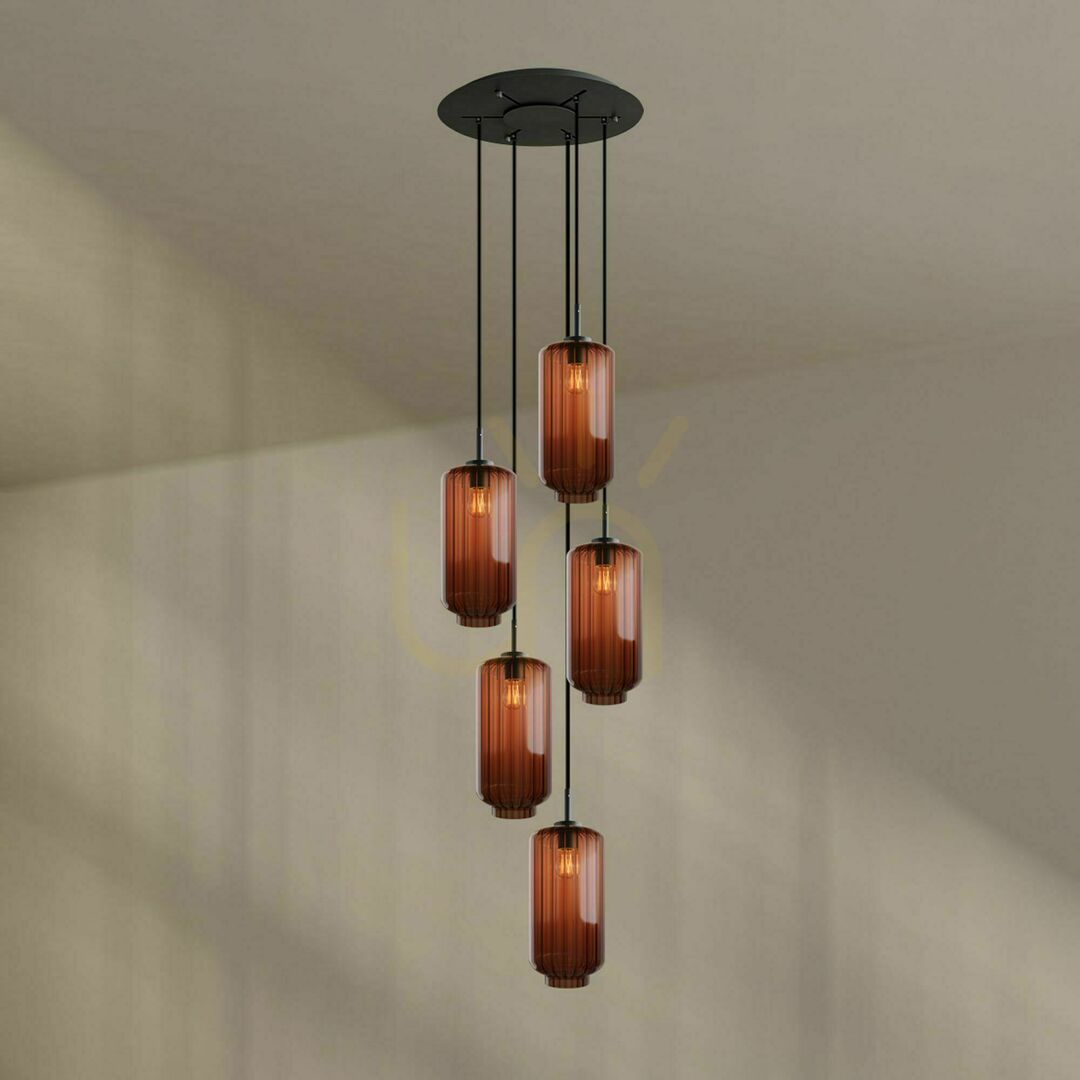 Pohled Lustr s.luce Velo 5x E27 hnědé sklo a kov, Ø 60 cm Lustr s.luce Velo 5x E27 hnědé sklo a kov, Ø 60 cm
