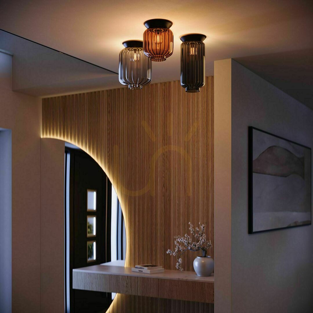 Pohled Přisazené stropní svítidlo s.luce Velo černé sklo E27 20 cm Přisazené stropní svítidlo s.luce Velo černé sklo E27 20 cm