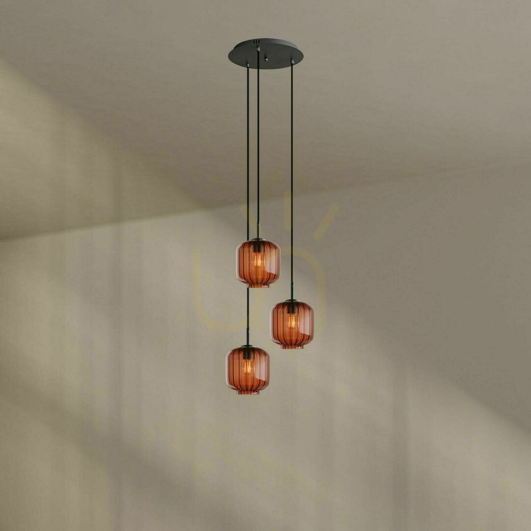 Pohled Lustr s.luce Velo 3x E27 hnědý sklo a kov Ø 20 cm, moderní іні? Lustr s.luce Velo 3x E27 hnědý sklo a kov Ø 20 cm, moderní іні?