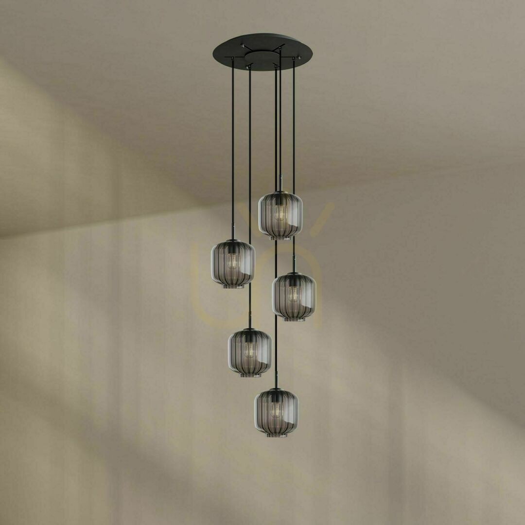 Zobrazit Lustr s.luce Velo 5 světel černý sklo kov Ø 60 cm Lustr s.luce Velo 5 světel černý sklo kov Ø 60 cm