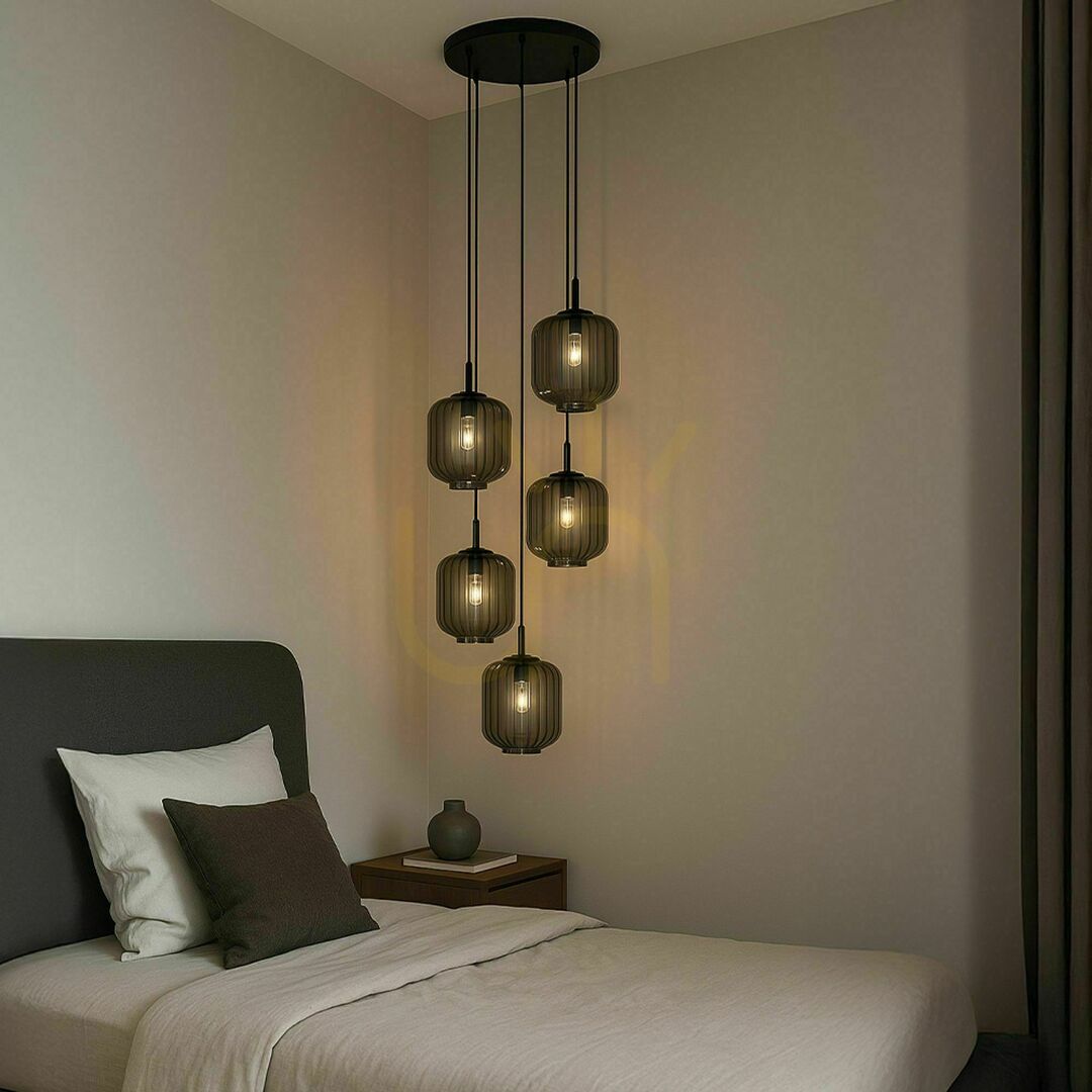 Pohled Závěsné svítidlo s.luce Velo 5x E27 sklo průhledné Ø 25 cm 500 cm Závěsné svítidlo s.luce Velo 5x E27 sklo průhledné Ø 25 cm 500 cm