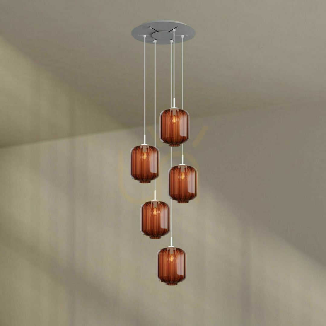Náhled Závěsné svítidlo s.luce Velo 5x E27 hnědé sklo kov Ø25 cm 500 cm, moderní Závěsné svítidlo s.luce Velo 5x E27 hnědé sklo kov Ø25 cm 500 cm, moderní