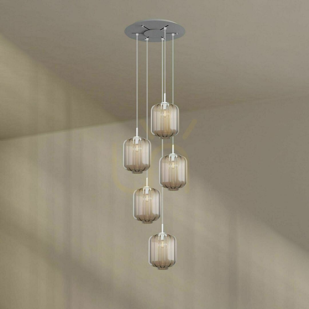Zobrazit Závěsné svítidlo s.luce Velo 5x E27 hnědé sklo kov Ø25 cm 500 cm, moderní Závěsné svítidlo s.luce Velo 5x E27 hnědé sklo kov Ø25 cm 500 cm, moderní