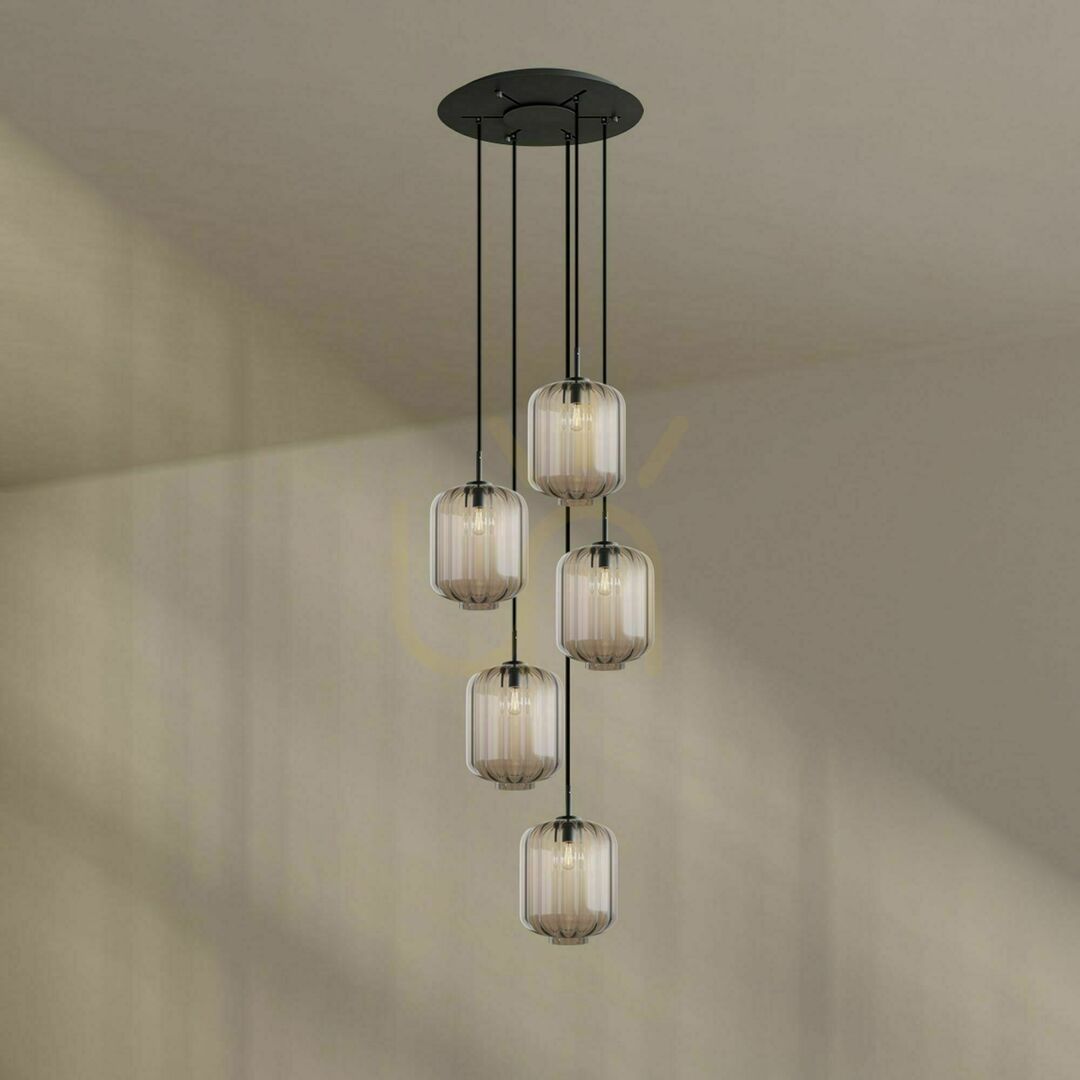 Kontrola Závěsné svítidlo s.luce Velo 5x E27 hnědé sklo kov Ø 60 cm Závěsné svítidlo s.luce Velo 5x E27 hnědé sklo kov Ø 60 cm