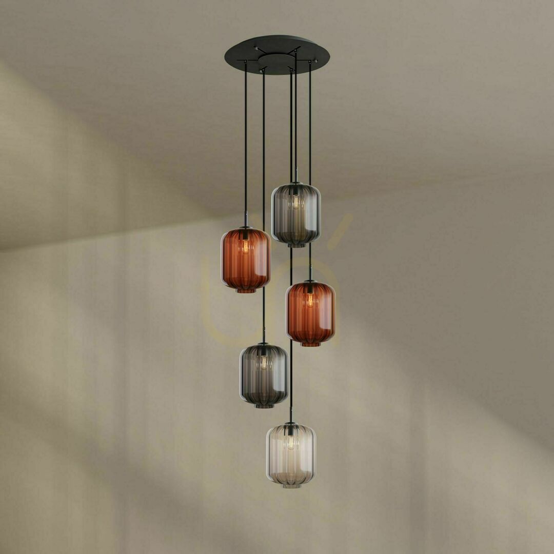 Pohled Závěsné svítidlo s.luce Velo 5x E27 hnědé sklo kov Ø 60 cm Závěsné svítidlo s.luce Velo 5x E27 hnědé sklo kov Ø 60 cm