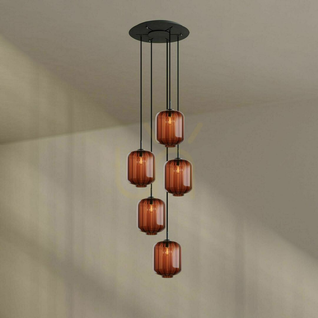 Zobrazit Závěsné svítidlo s.luce Velo 5x E27 hnědé sklo kov Ø 60 cm Závěsné svítidlo s.luce Velo 5x E27 hnědé sklo kov Ø 60 cm