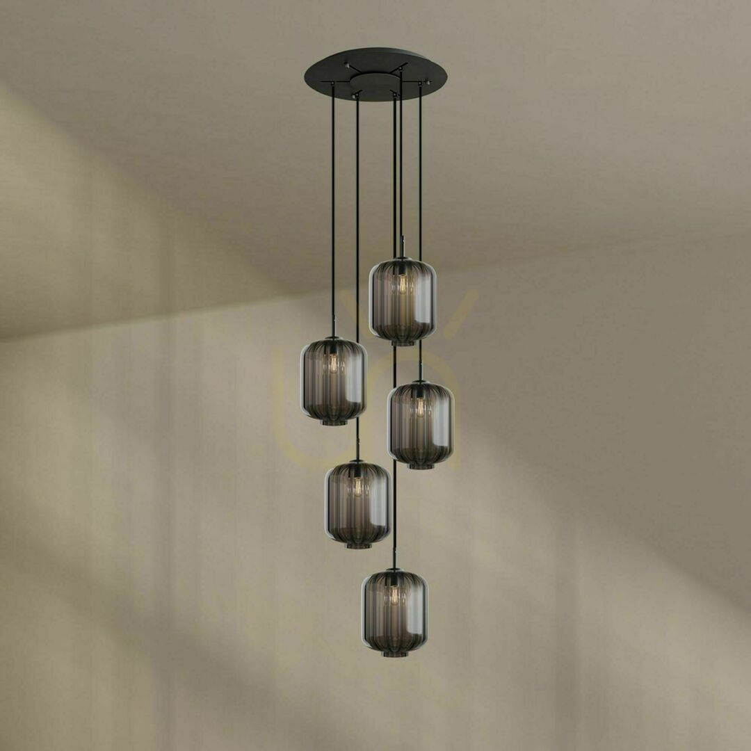 Zobrazit Závěsné svítidlo s.luce Velo 5x E27 hnědé sklo kov Ø 60 cm Závěsné svítidlo s.luce Velo 5x E27 hnědé sklo kov Ø 60 cm
