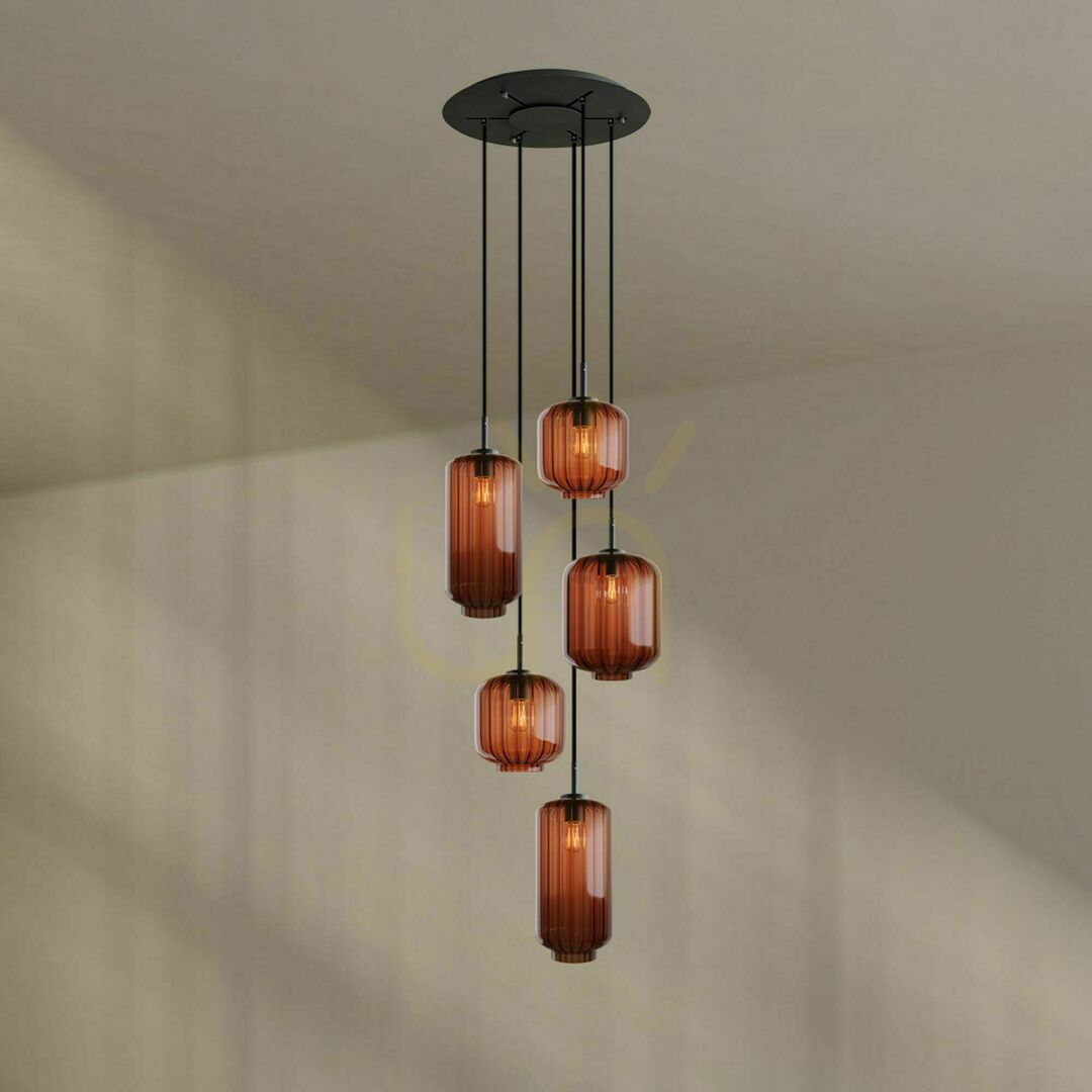 Pohled Lustr s.luce Velo černý 5x E27 sklo/kov Ø 60 cm Lustr s.luce Velo černý 5x E27 sklo/kov Ø 60 cm