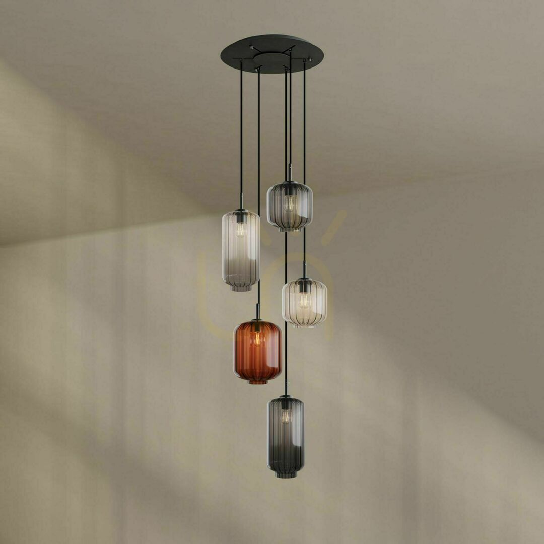 Kontrola Lustr s.luce Velo 5x E27 sklo kov transparentní, Ø 60 cm Lustr s.luce Velo 5x E27 sklo kov transparentní, Ø 60 cm