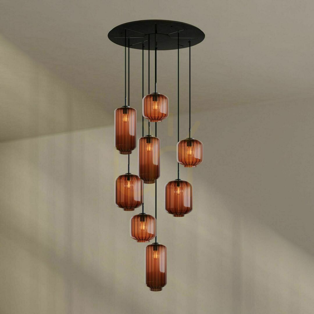 Pohled Lustr s.luce Velo 8ramenný, hnědý sklo a kov, Ø 80 cm, moderní Lustr s.luce Velo 8ramenný, hnědý sklo a kov, Ø 80 cm, moderní