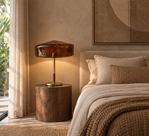 Kontrola Stolní lampa BAZAR BIZAR Cognac L hnědá sklo kov
