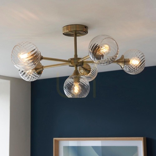 Kontrola Stropní svítidlo Endon Allegra antická mosaz 6×E14 sklo Ø64 cm
