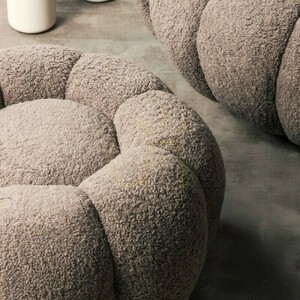 Puf PERLE Nova Nook, cappuccino, látka bouclé, zaoblený tvar small 2