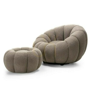 Puf PERLE Nova Nook, cappuccino, látka bouclé, zaoblený tvar small 5