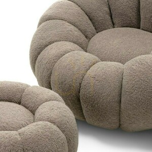 Puf PERLE Nova Nook, cappuccino, látka bouclé, zaoblený tvar small 6