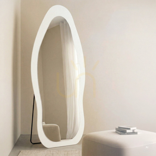 Kontrola Podlahové zrcadlo MIRAM s LED osvětlením, 63 × 160 cm, nepravidelný tvar, bílé, Nova Nook