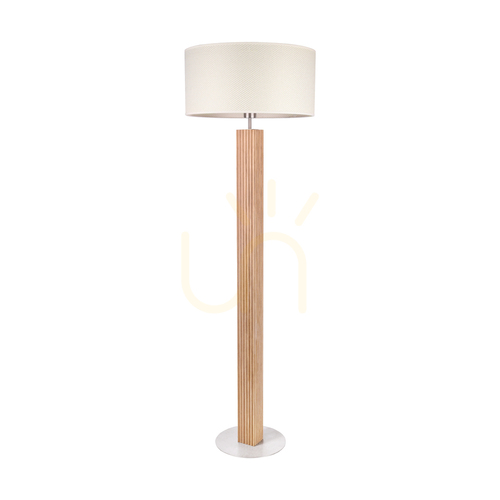 Kontrola Stojací lampa Riflet, olejovaný dub/matný nikl, krémovo-stříbrné stínidlo, 1xE27, Ø 50 cm