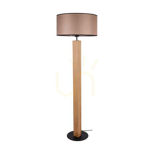 Kontrola Stojací lampa Riflet, olejovaný dub/černá, hnědo-černo-zlaté stínidlo, 1xE27, Ø 50 cm