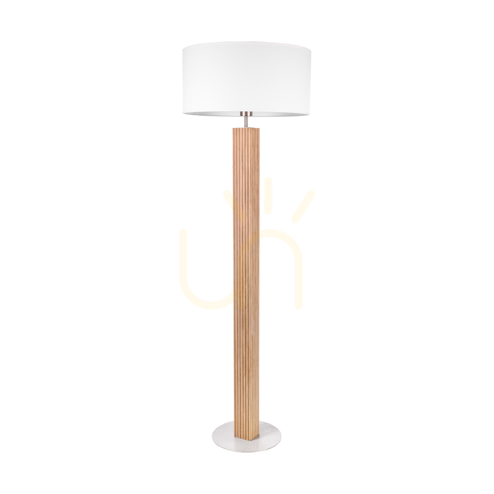 Riflet Floor Lamp, Oiled Oak/Matte Nickel, White Lampshade, 1xE27, Ø50 cm