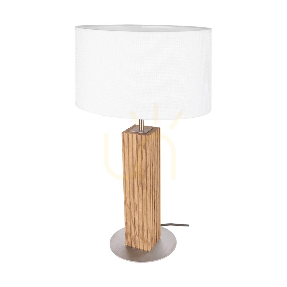 Riflet Table Lamp, Oiled Oak/Matte Nickel, White Lampshade, 1xE27, 36 cm