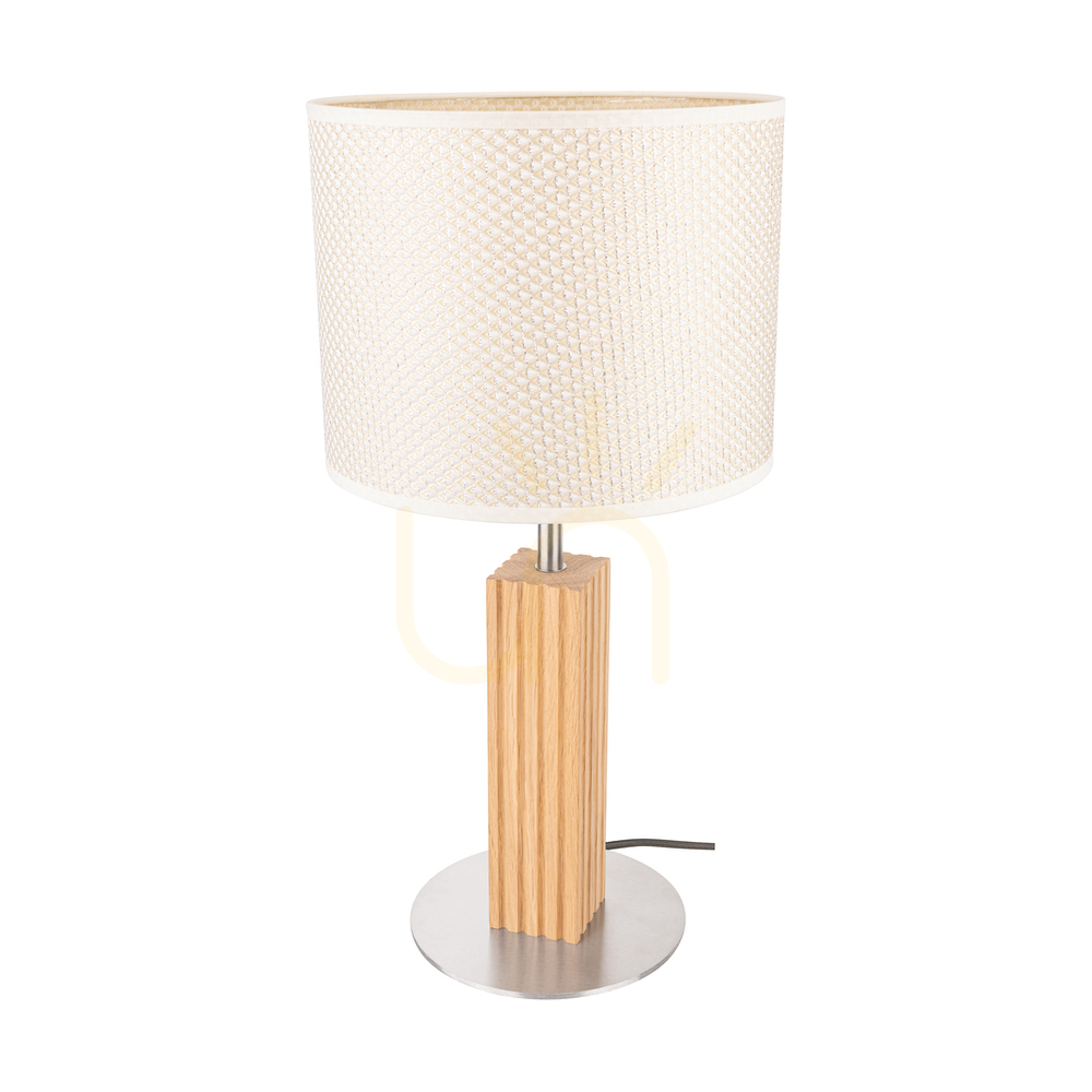 Riflet Table Lamp, Oiled Oak/Matte Nickel, Cream and Silver Lampshade, 1xE27, Ø22 cm
