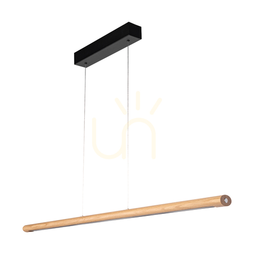 Kontrola Závěsné svítidlo Razmus, olejovaný dub/černá, 1xLED 34 W, světlo směřující nahoru i dolů, 118 cm