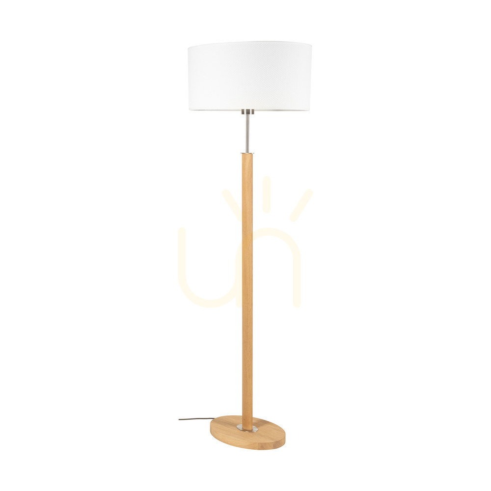 Mercedes Floor Lamp, Oiled Oak/Matte Nickel, White Lampshade, 1xE27, 52 cm