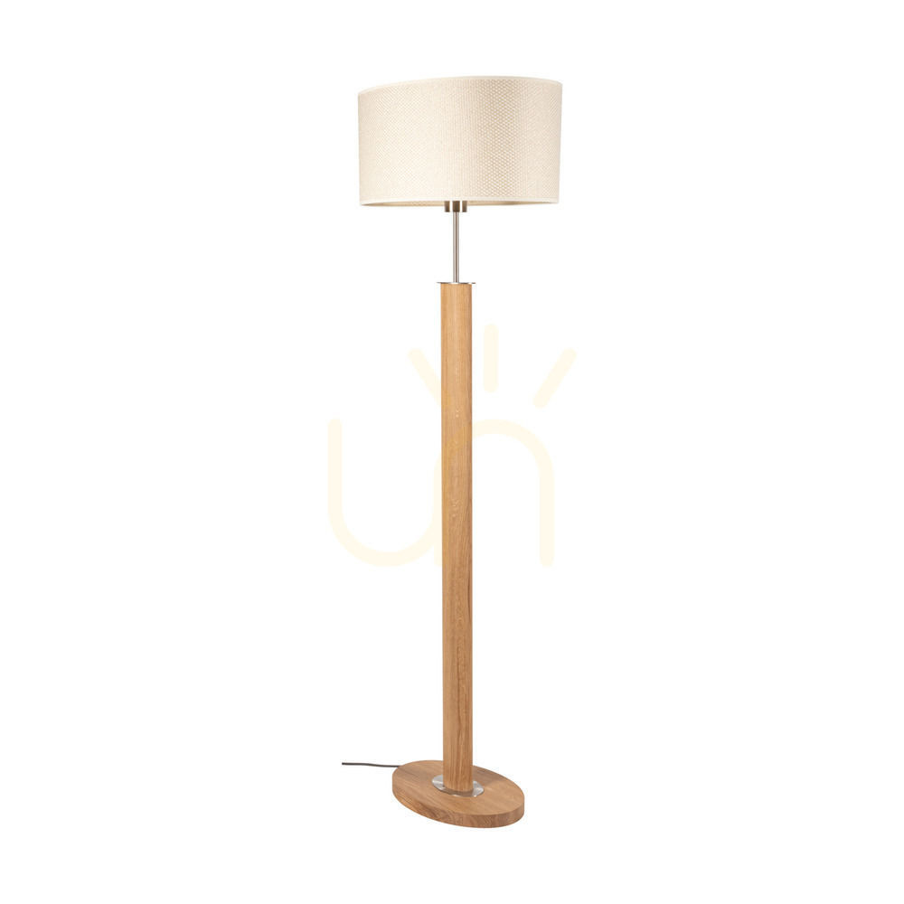 Mercedes Floor Lamp, Oiled Oak/Matte Nickel, Cream and Silver Lampshade, 1xE27, 52 cm
