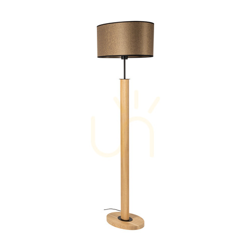 Kontrola Stojací lampa Mercedes, olejovaný dub/černá, hnědo-černo-zlaté stínidlo, 1xE27, 52 cm