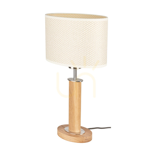 Kontrola Stolní lampa Mercedes, olejovaný dub/matný nikl, krémovo-stříbrný stínidlo, 1xE27, 25 cm