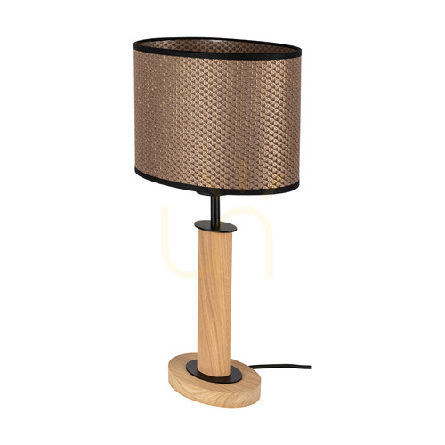 Kontrola Stojací lampa Mercedes, olejovaný dub/černá, hnědo-černo-zlaté stínidlo, 1xE27, 25 cm