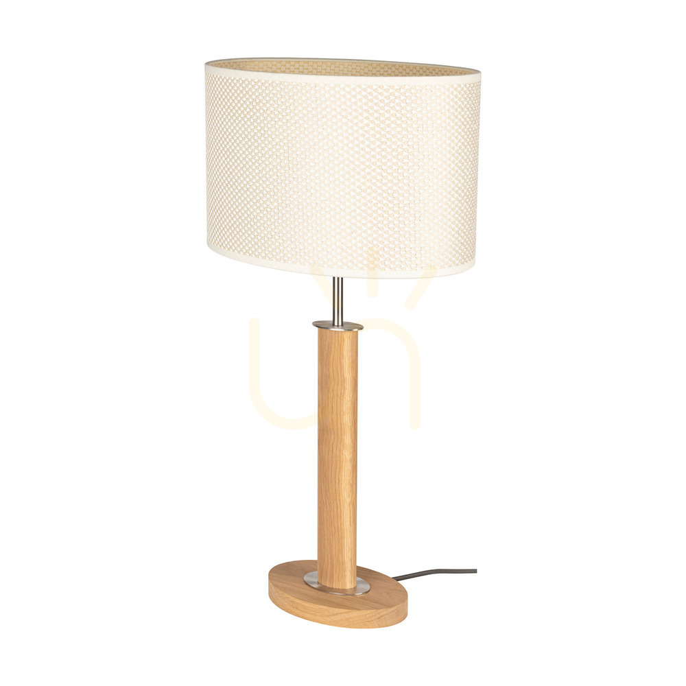 Mercedes Table Lamp, Oiled Oak/Matte Nickel, Cream and Silver Lampshade, 1xE27, 36 cm