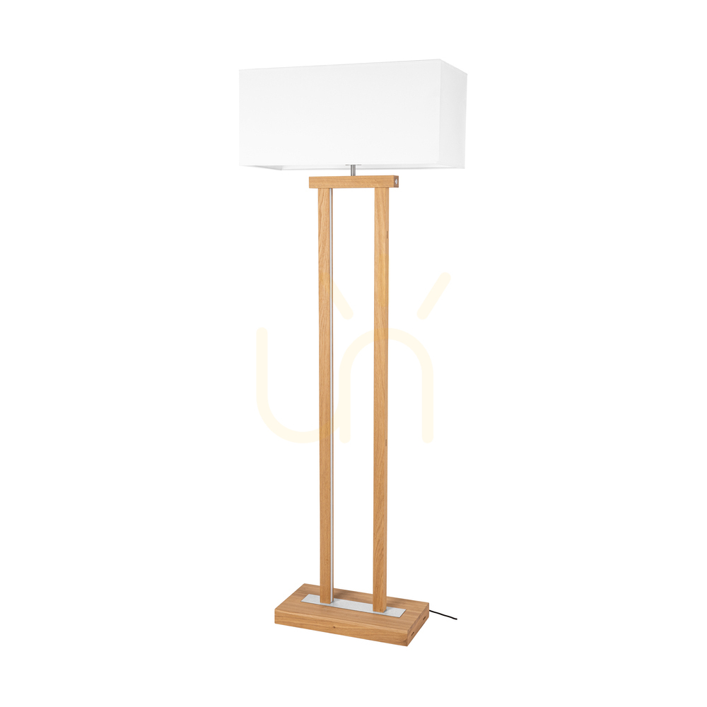 Hakon Floor Lamp, Oiled Oak/Matte Nickel, White Lampshade, 1xE27 + 2xLED 40 W, 56 cm