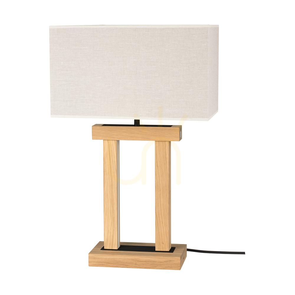 Kontrola Stolní lampa Hakon, olejovaný dub/černá, béžové stínidlo, 1xE27 + 2xLED 40 W, 35 cm Stolní lampa Hakon, olejovaný dub/černá, béžové stínidlo, 1xE27 + 2xLED 40 W, 35 cm
