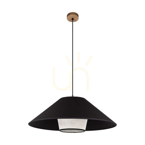 Kontrola Závěsné svítidlo Amigo, olejovaný dub, béžovo-černý stínidlo, 1xE27, Ø70 cm