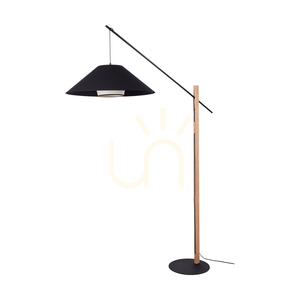Stojací lampa Amigo, olejovaný dub/černá, béžový/černý stínidlo, 1xE27, 160 cm small 0