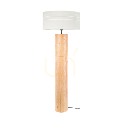Kontrola Stojací lampa Palo, olejovaný dub/černá, béžové stínidlo, 1xE27, Ø 58 cm