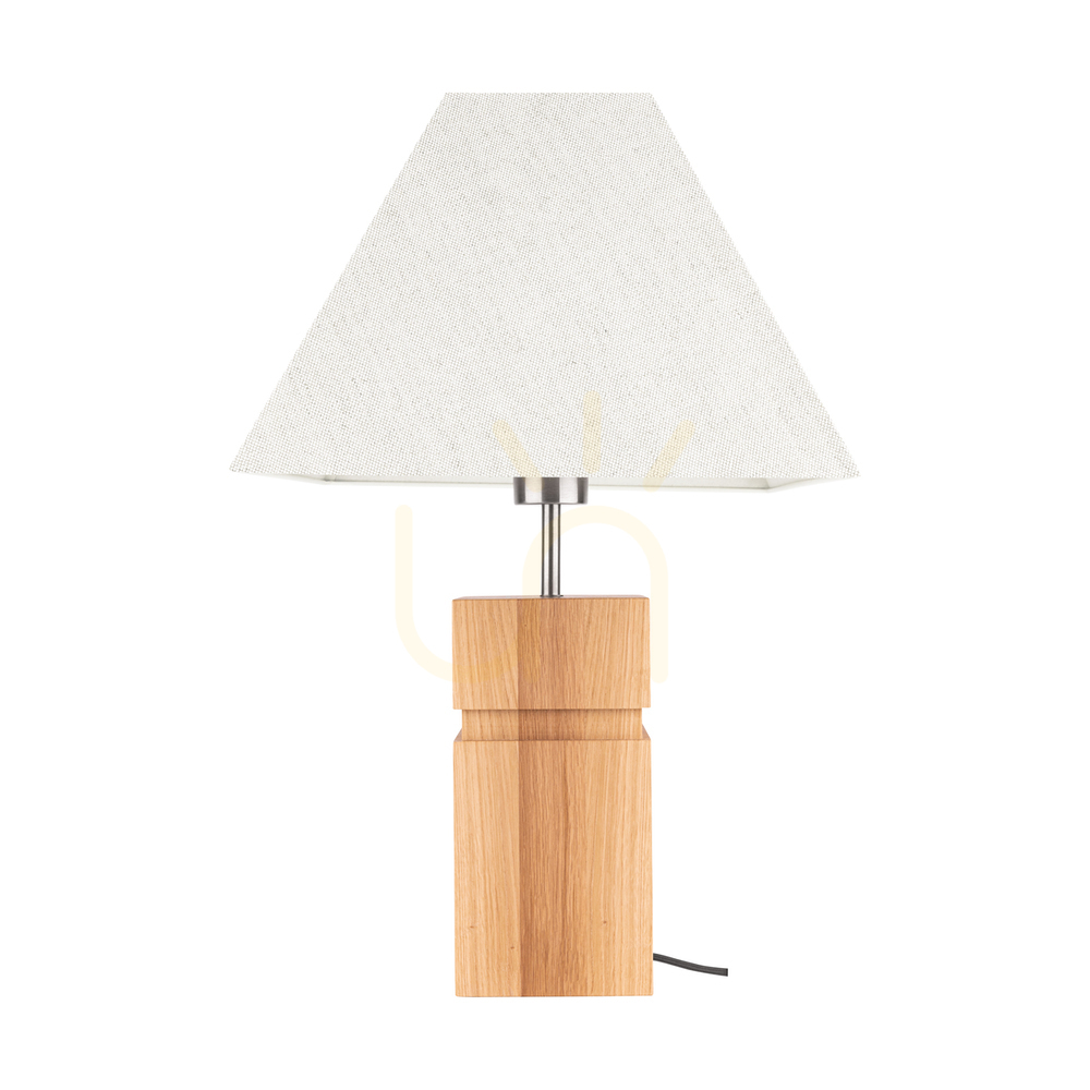 Forte Table Lamp, Oiled Oak/Matte Nickel, Beige Lampshade, 1xE27, 35 cm