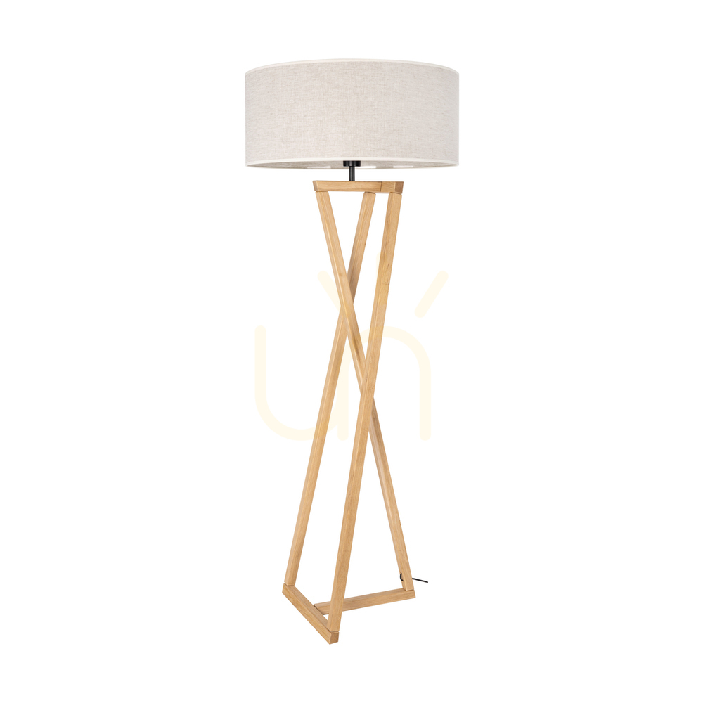 Clessidra Floor Lamp, Oiled Oak/Matte Nickel, Beige Lampshade, 1xE27, Ø58 cm