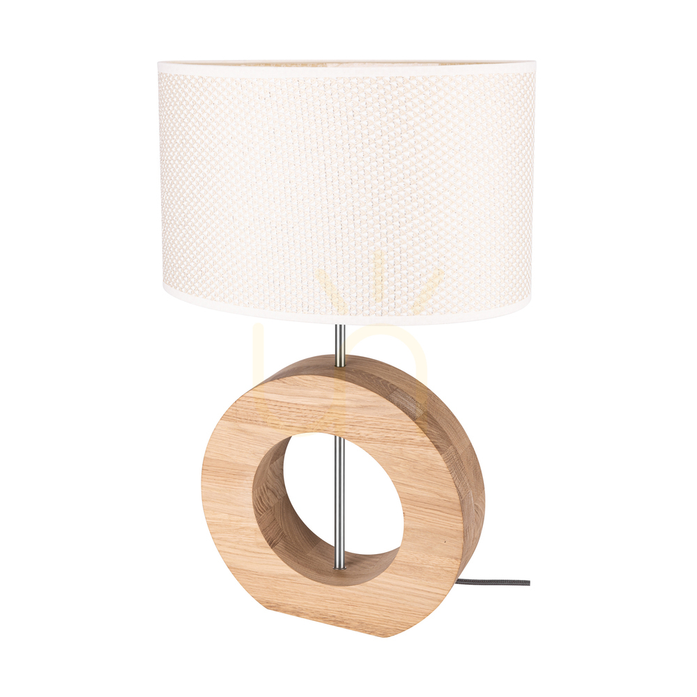 Logan Table Lamp, Oiled Oak/Matte Nickel, Cream and Silver Lampshade, 1xE27, 36 cm