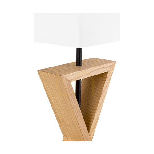 Kontrola Stolní lampa Brinova LOGAN, olejovaný dub a černá, bílé stínidlo, 1×E27, výška 58,5 cm