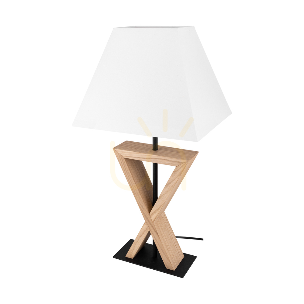 Logan Table Lamp, Oiled Oak/Black, White Lampshade, 1xE27, 30 cm