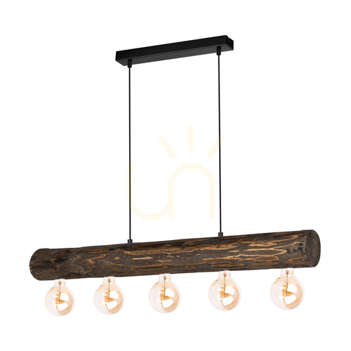 Kontrola Závěsné svítidlo Core, ořech/černá, 5xE27, 90 cm