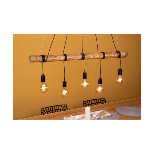 Kontrola Závěsné svítidlo Brinova Hikari z borovice, hnědé/černé, 5×E27, 115 cm