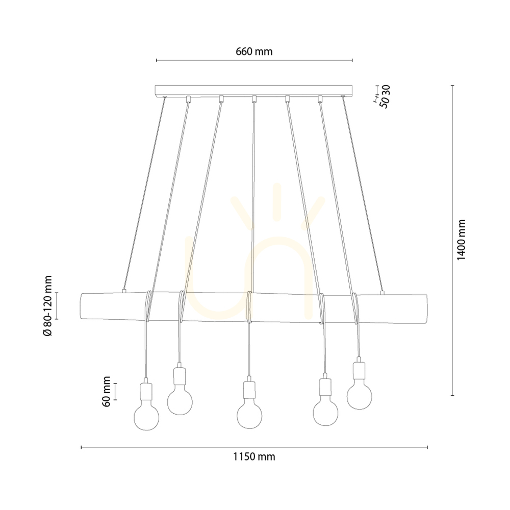 Pohled Závěsné svítidlo Hikari, ořech/černá, 5xE27, 115 cm Závěsné svítidlo Hikari, ořech/černá, 5xE27, 115 cm