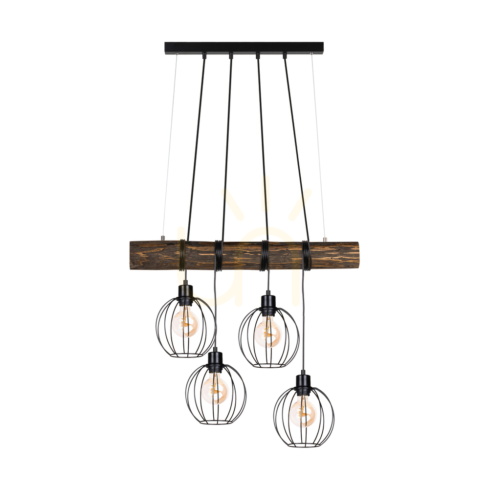 Lumo Pendant Light, Walnut/Black, 4xE27, 90 cm