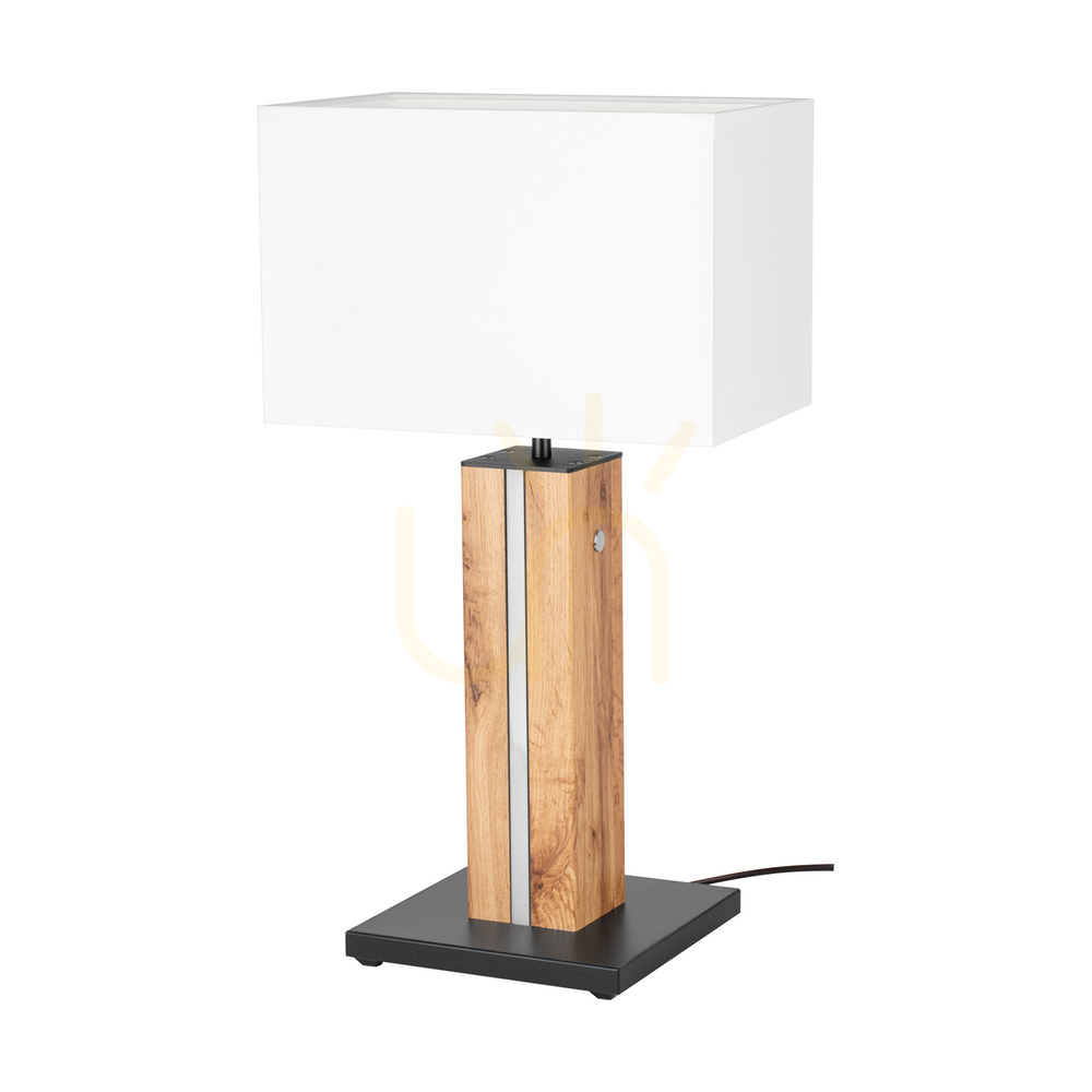 Stolní lampa Flamo, dub/černá, bílé stínidlo, 1xE27 + 1xLED 4,6 W, 30 cm