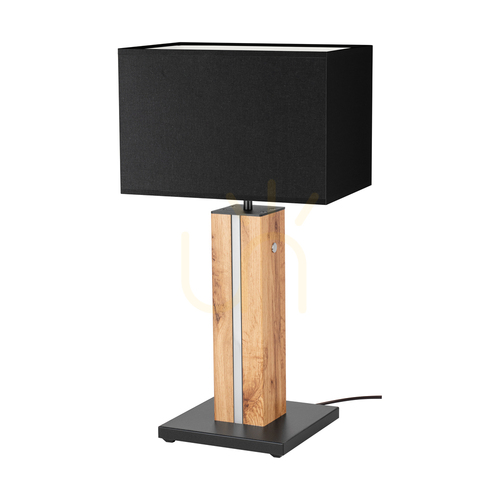 Kontrola Stolní lampa Flamo, dub/černá, černý stínidlo, 1xE27 + 1xLED 4,6 W, 30 cm