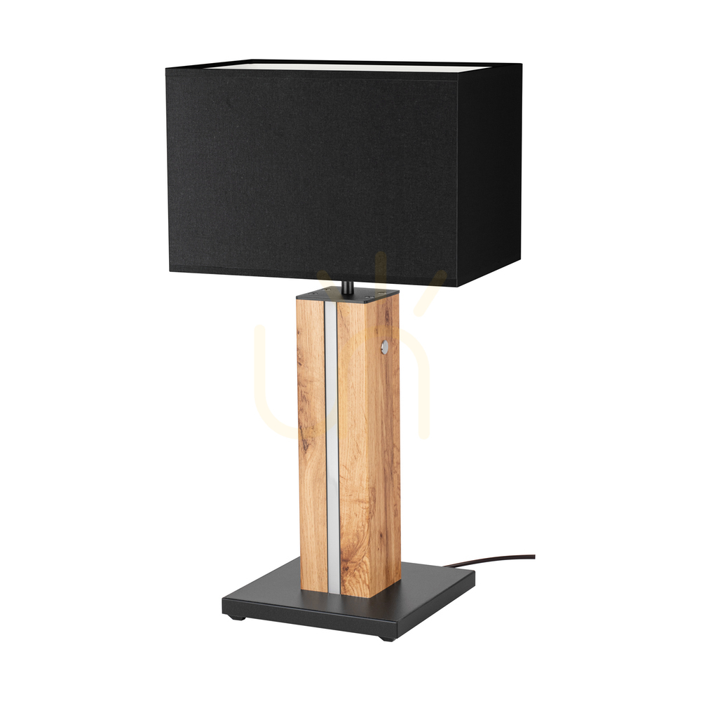Flamo Table Lamp, Oak/Black, Black Lampshade, 1xE27 + 1xLED 4.6 W, 30 cm